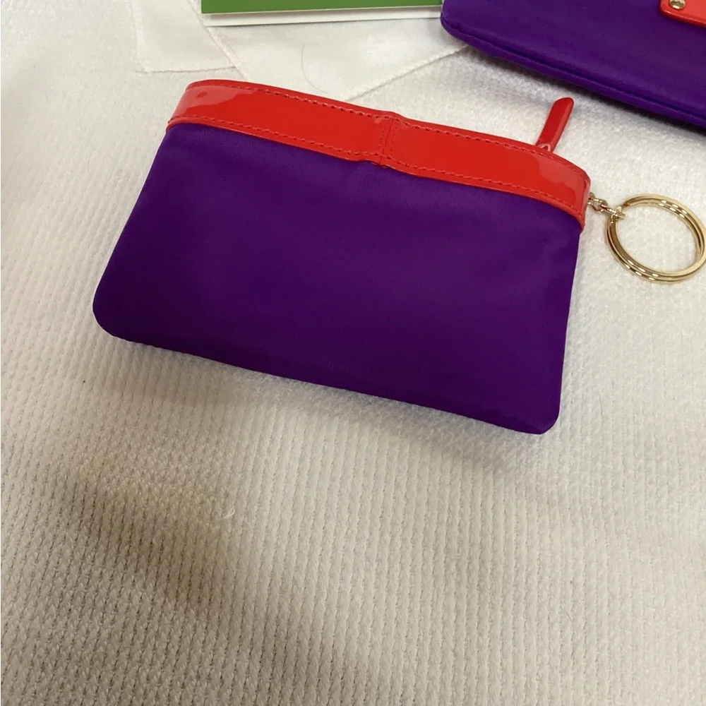 kate spade PurpleNylon and Red Patent Leather Zipper 2 pc Pouch set.  NWT - Picture 5 of 13